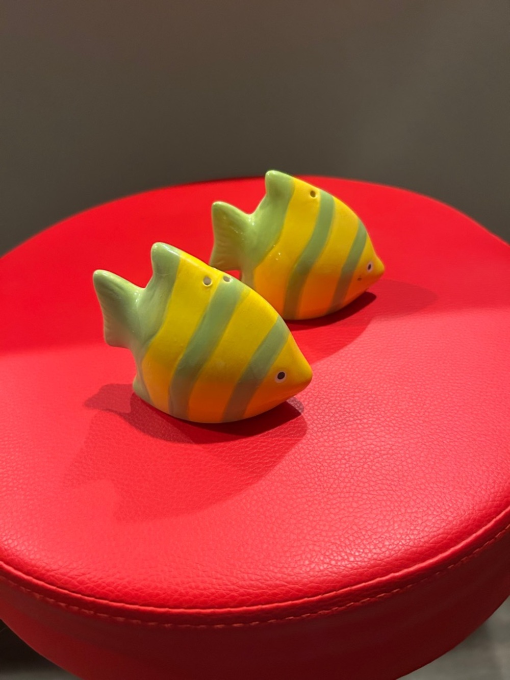 Yellow & Green Striped Ceramic Fish Pair -  salt  and pepper